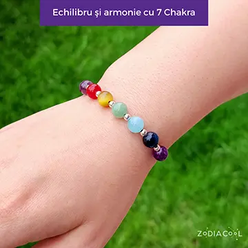 Bratara 7 chakra, pietre cu roca vulcanica si mantra fericirii, multicolor