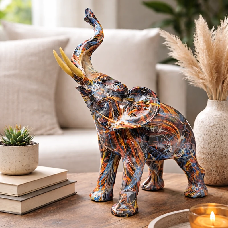 Elefant trompa în sus, decoratiuni de interior top art multicolor 26 cm