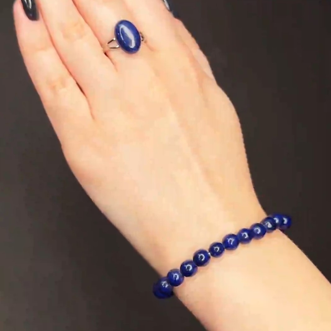 Set brățară și inel Lapis Lazuli ajustabile, in cutie bijuterii