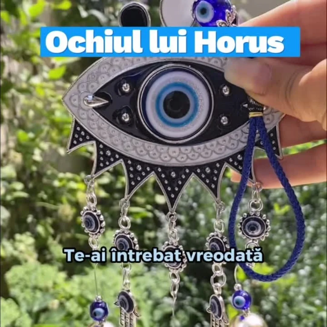 Magnet frigider copacei decorativi cu ochiul magic albastru, popular ca Ochiul Horus simbol de protectie, 5 cm argintiu