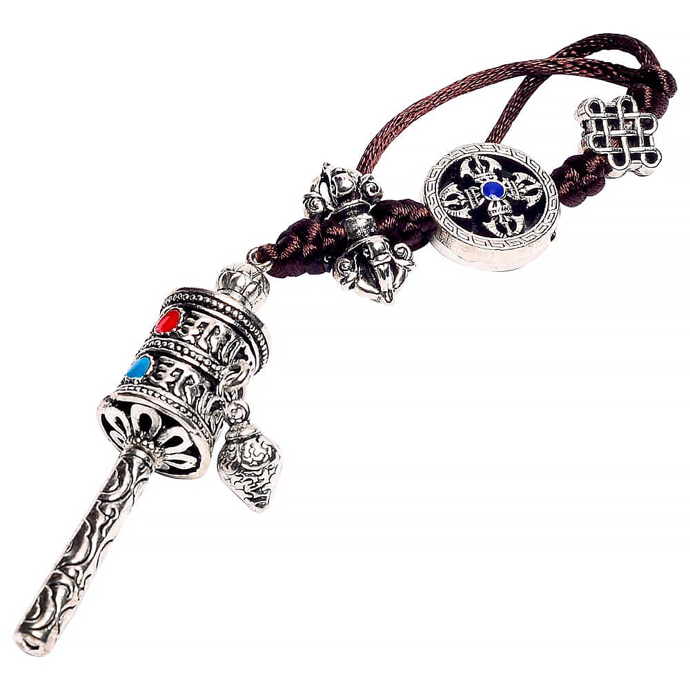 Amuleta Morisca Dorintelor, indepliniri si intelepciune, accesoriu feng shui pentru geanta, metal argintiu cu auriu snur