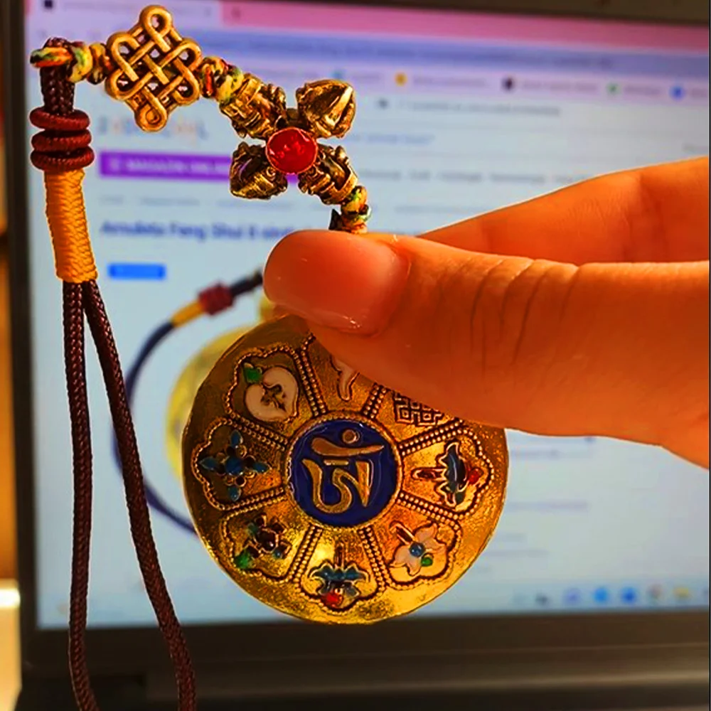Amuleta Morișca Dorintelor cu dublu dorje si nod mistic, metal de calitate auriu cu snur