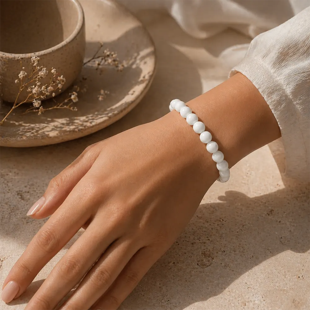 Set bratara Cristal de stanca cu felicitare personalizată, piatra vindecătoare, 6 mm, femei barbati elastica