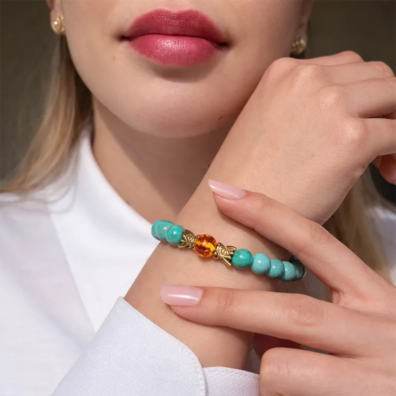 Bratara dragoni norocosi cu perla nemuririi si piatra turcoaz, pietrele fericirii, femei si barbati, elastica verde albastru