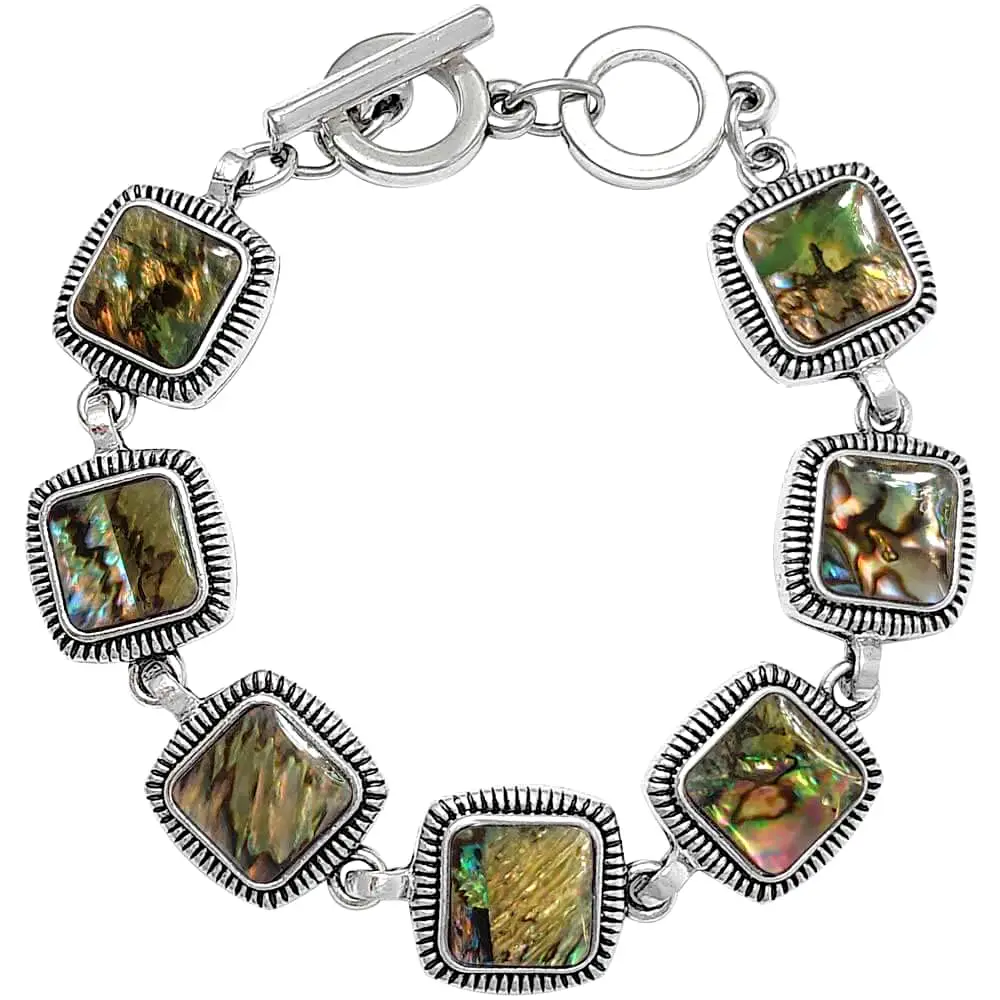 Bratara 6 pietre Mother of Pearl, piatra nacru sidef forma patrat, incuietoare toggle reglabila