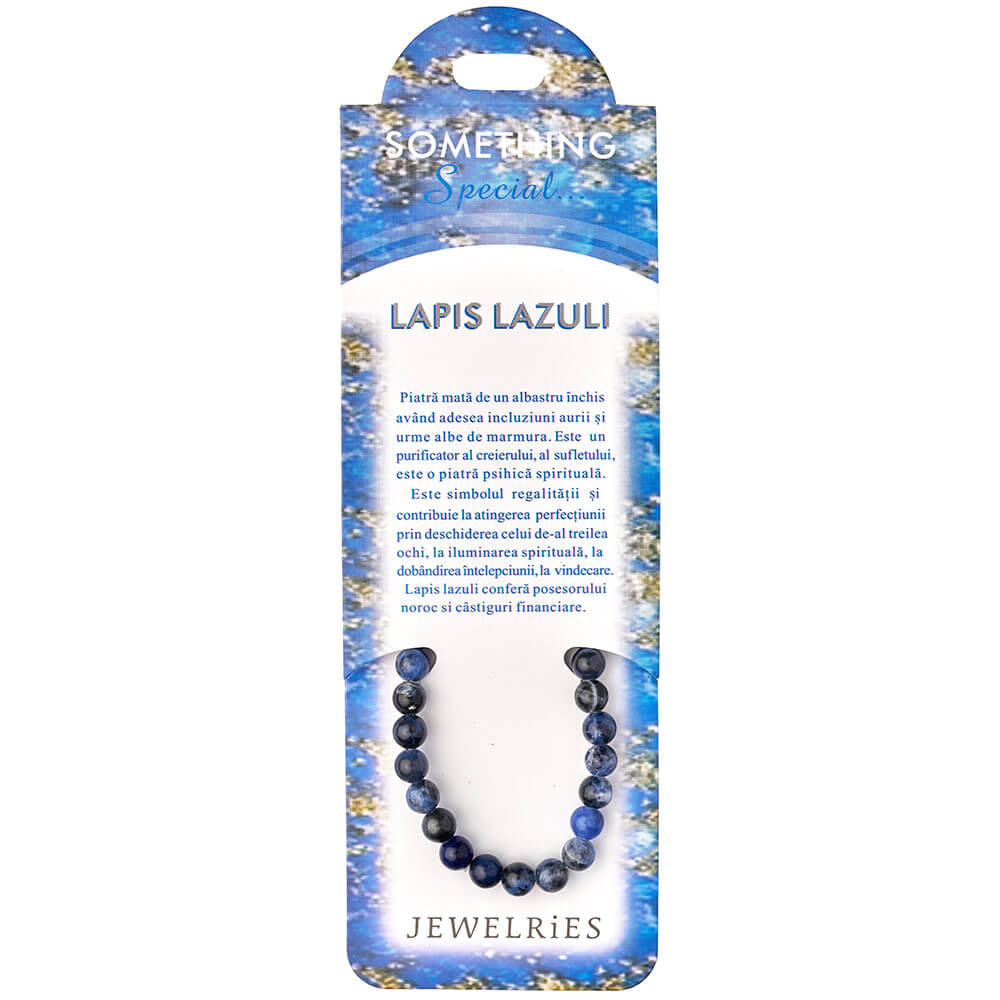 Setul bratara Lapis Lazuli cu felicitare personalizata, este un talisman pentru noroc si protectie. Pietre semipretioase rotunde