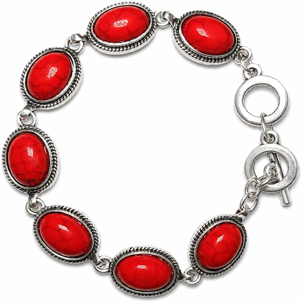 Bratara 7 pietre Jasp rosu, forma oval, reglabila