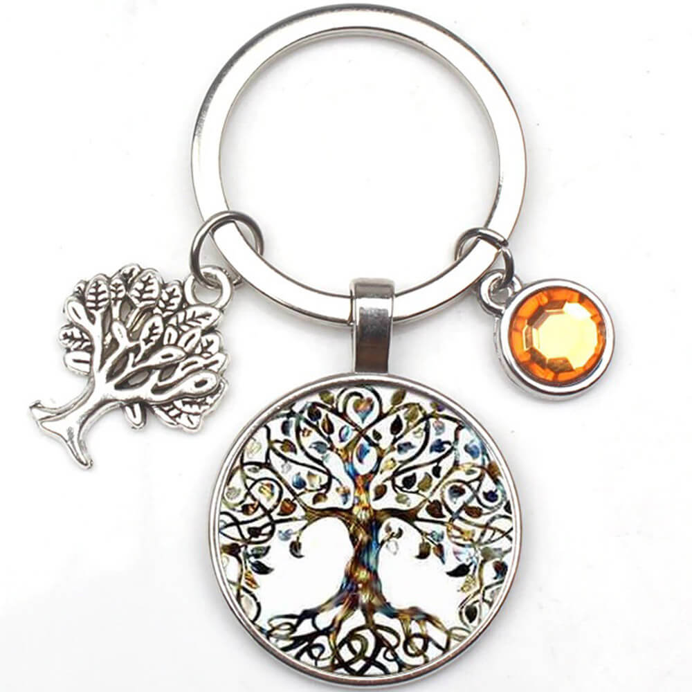 Breloc Copacei decorativi Copacul Vietii, amuleta feng shui pentru dezvoltare personala si echilibru, metal, 8 cm argintiu