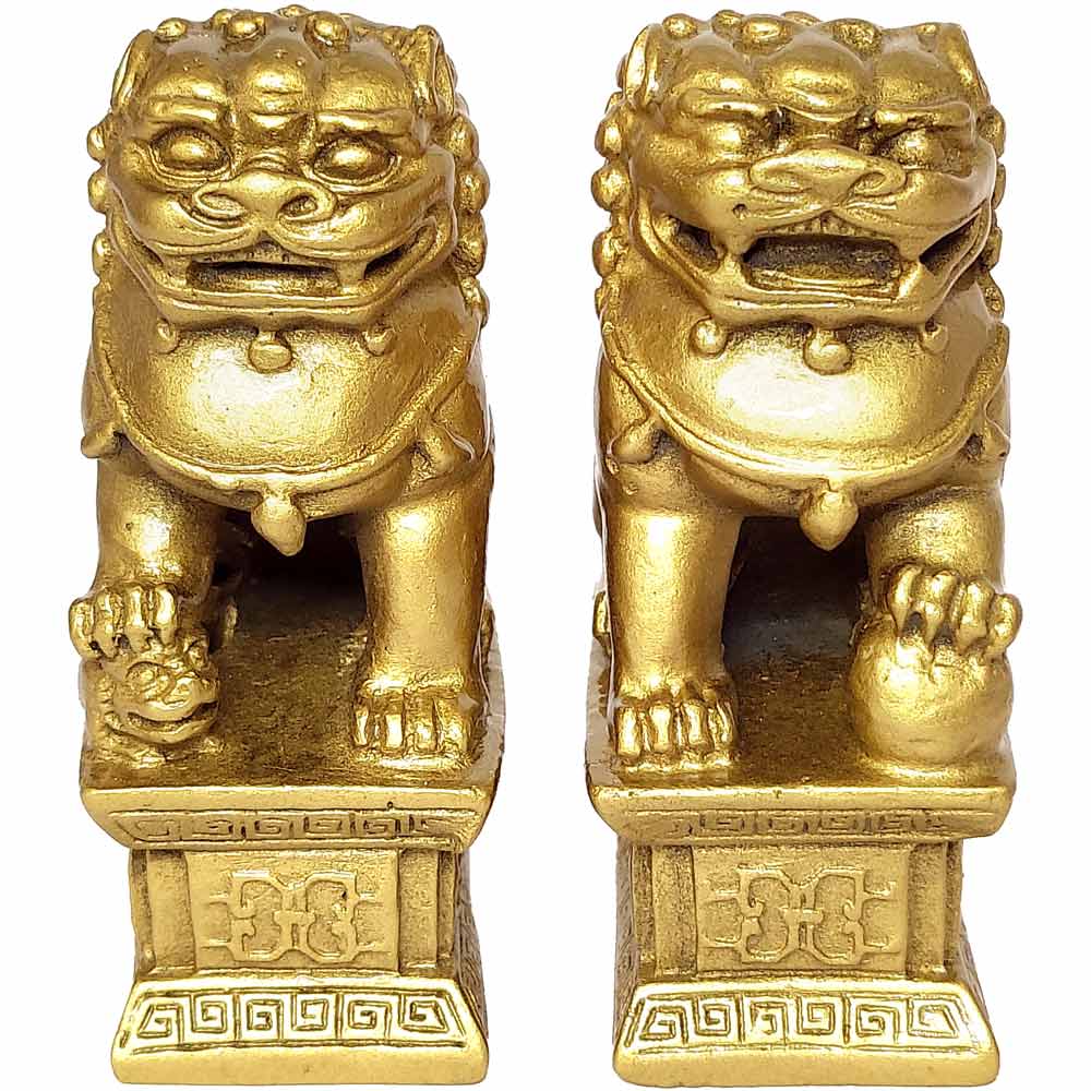 2 Caini Fu set amulete feng shui cu simboluri protectoare la intrare in casa, impotriva hotilor, tradarilor si dezastrelor