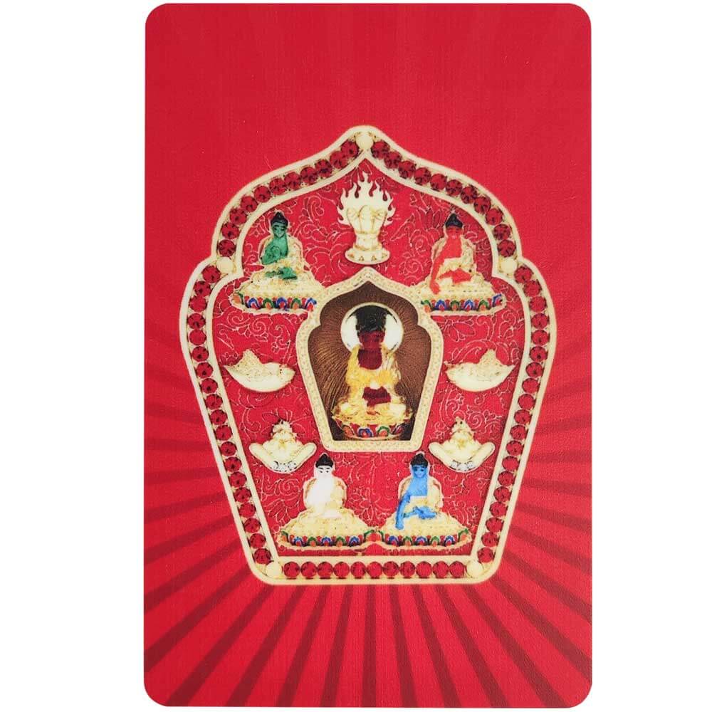 Card impotriva violentei Amithaba cu 5 Buddha Gau, rosu 8.5cm