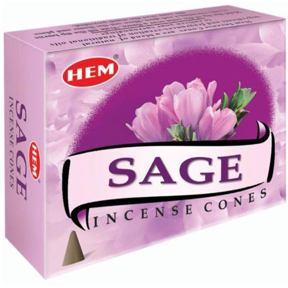 Conuri parfumate salvie roz, gama profesionala HEM Sage, puternic purificator si antiinflamator, set 10 conuri aromaterapie cu suport metalic inclus