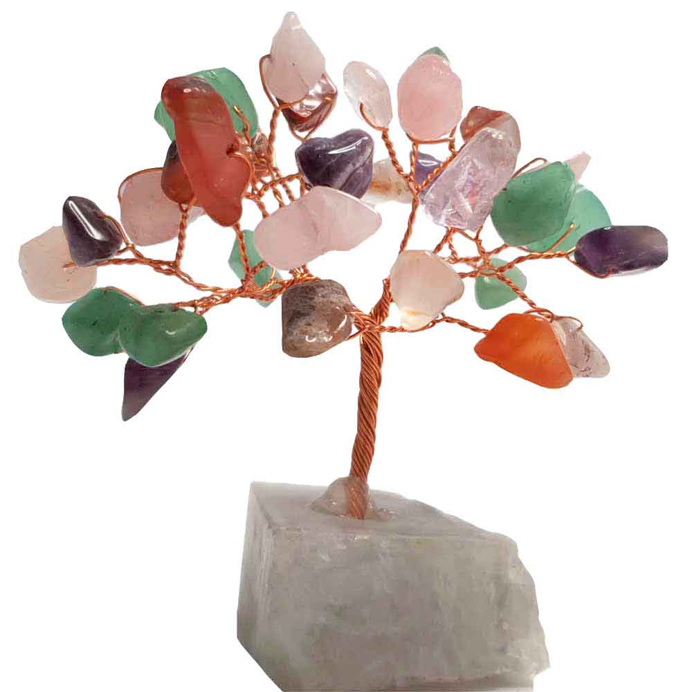 Copac pietre semitretioase mixt, copacei feng shui decorativi cristale pentru abundenta si alungare stres, multicolor 9 cm