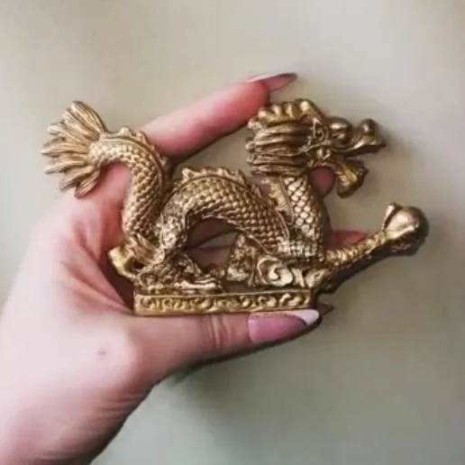 Dragon norocos feng shui cu perla nemuririi pentru bogatie, statueta auriu 14 cm
