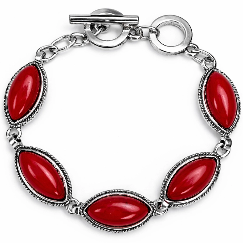 Bratara 5 pietre Jasp rosu, forma oval, reglabila