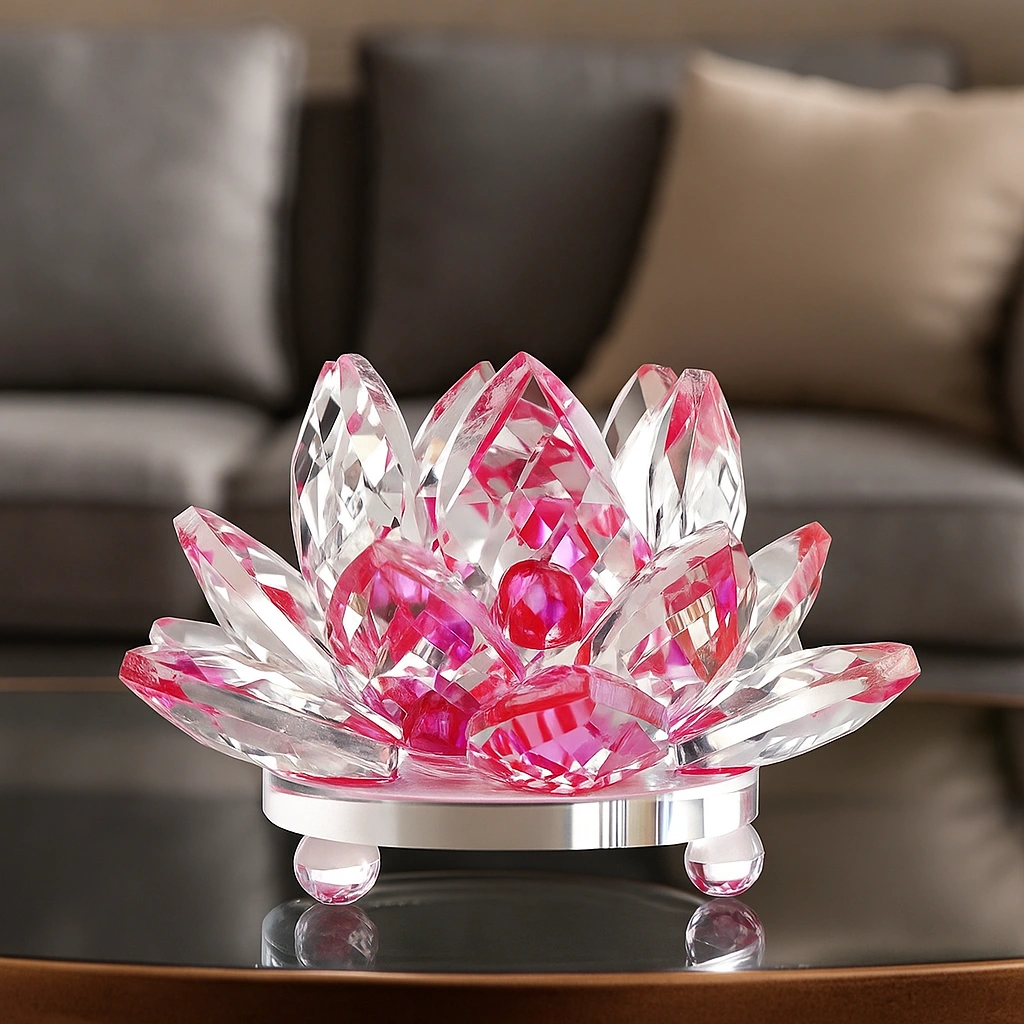 Lotus Roz Lotus roz, decoratiune cristal k9 tip nufar pentru armonie, 8 cm ...