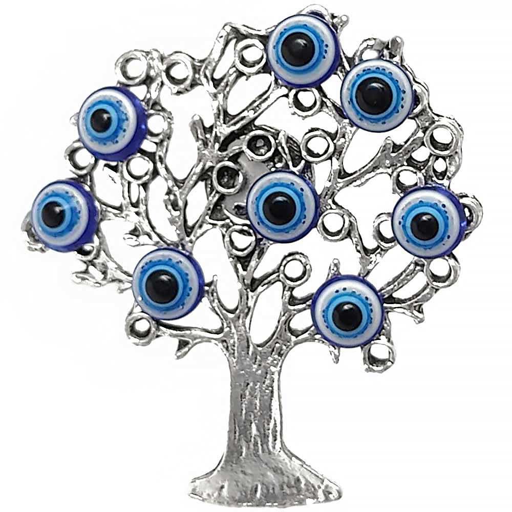 Magnet frigider copacei decorativi cu Ochiul Norocos Albastru , popular ca Ochiul Horus, simbol de protectie, 5 cm argintiu