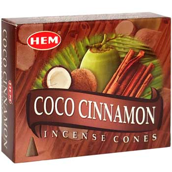 Conuri parfumate Cocos si Scortisoara, HEM, Precious, pentru relaxare suport metalic inclus, 10 conuri, aromaterapie