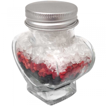 Pietre semipretioase Cristal de Stanca, Coral si Onix in borcan in forma de inima, alb rosu negru, 245g