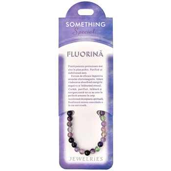 Setul bratara Fluorina cu felicitare personalizata, talisman contra gandurilor negative, pietre semipretioase rotunde curcubeu multicolor