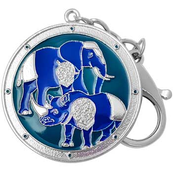Amuleta protectie furturi Rinocer si Elefant, breloc feng shui 2022 impotriva pierderilor, metal de calitate argintiu albastru