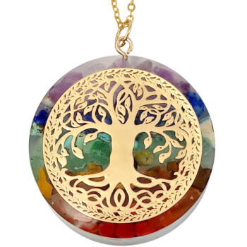 Pandantiv 7 chakra cu pietre semipretioase si copacul vietii, set cu lantisor auriu