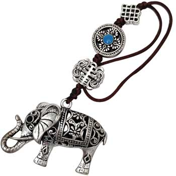 Elefantul bogatiei cu trompa in sus liliac si nod mistic, amuleta feng shui norocoasa pentru dragoste si bani, metal calitate argintiu snur