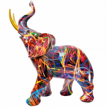 Elefant trompa în sus, decoratiuni de interior top art pictat multicolor 26 cm