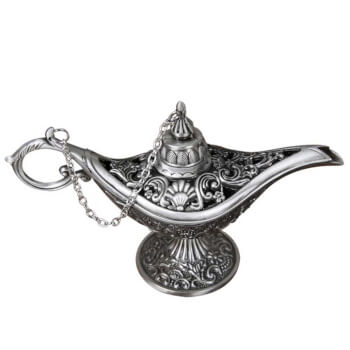 Lampa magica a lui Aladin, gravura florala sculptata in metal de calitate argintiu