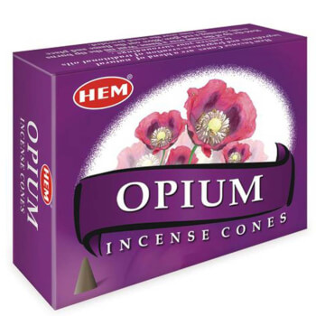 Conuri parfumate Opium, gama HEM profesional miros atragator si misterios, 10 conuri (25g) aromaterapie, suport metalic inclus