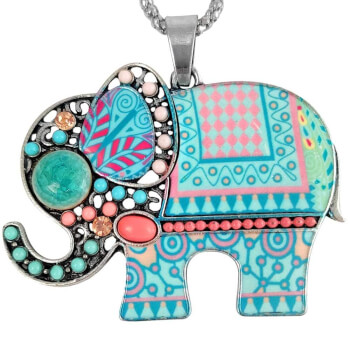 Colier Elefant cu trompa in sus, amuleta feng shui pentru noroc in dragoste si prosperitate, argintiu