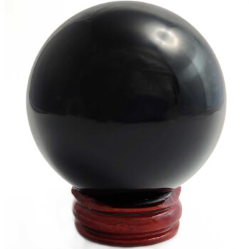Sfera Onix negru, piatra semipretioasa pentru starile de neliniste, sfere de cristal 5-6 cm suport de lemn