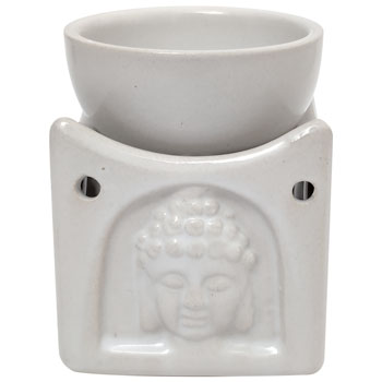 Lampa aromaterapie Budhha, suport de lumanari si uleiuri esentiale, ceramica, alb 8 cm