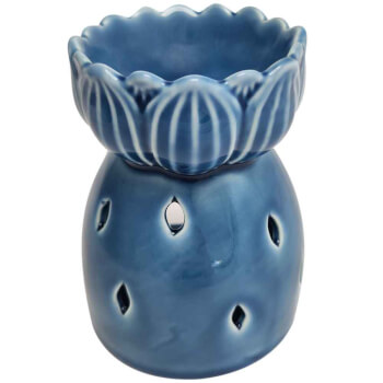 Floare de lotus suport lumanari si uleiuri esentiale pentru aromaterapie, simbol pentru purificare, ceramica, albastru