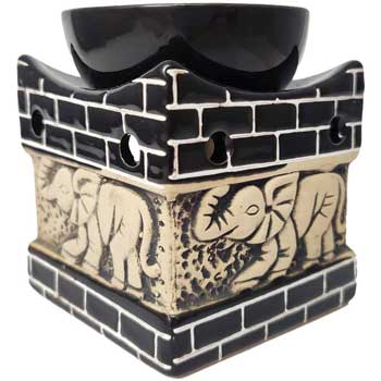 Suport zid cu elefant trompa in sus, difuzor aromaterapie pentru lumanari si uleiuri esentiale, HEM, ceramica negru