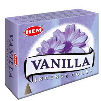 Conuri parfumate Vanilie, HEM profesional, 10 conuri (25g) aromaterapie, suport metalic inclus